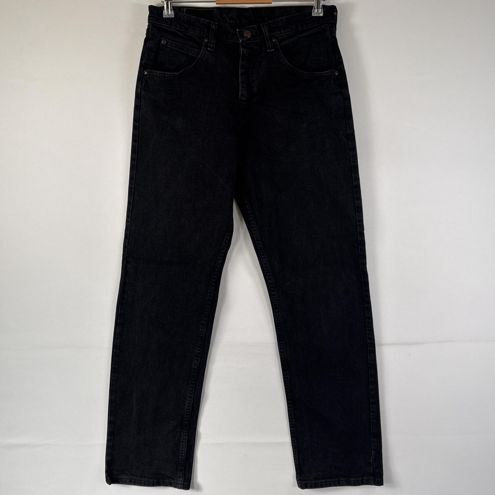 古着 ラングラー Wrangler デニムパンツ ワンポイントロゴ ブラックデニム ストレート コインポケット ロング 後染め w30 L32 ブラック メンズ 【中古】