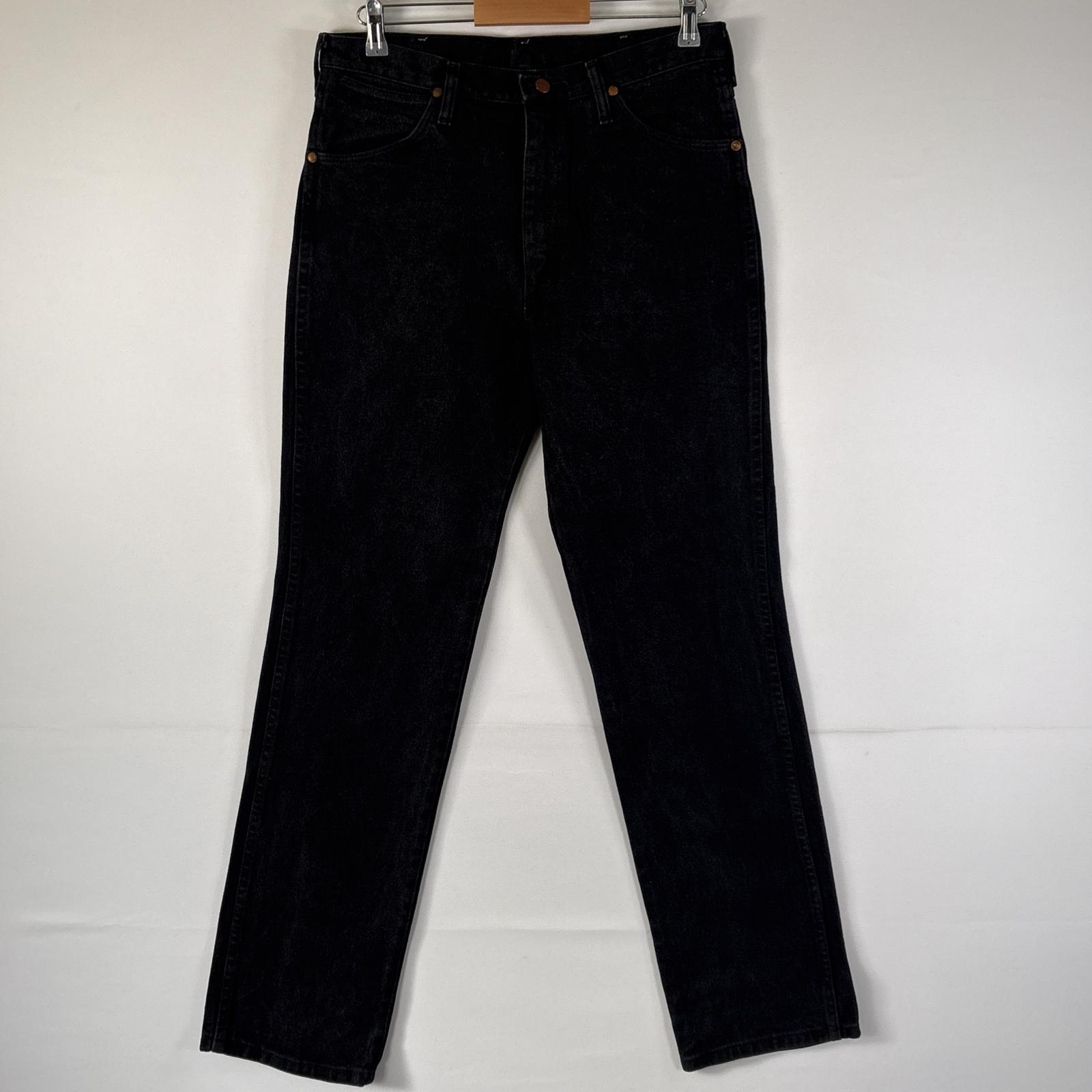 古着 ラングラー Wrangler USA製 デニムパンツ ワンポイントロゴ ブラックデニム ストレート コインポケット ロング w33 L34 ブラック メンズ 【中古】