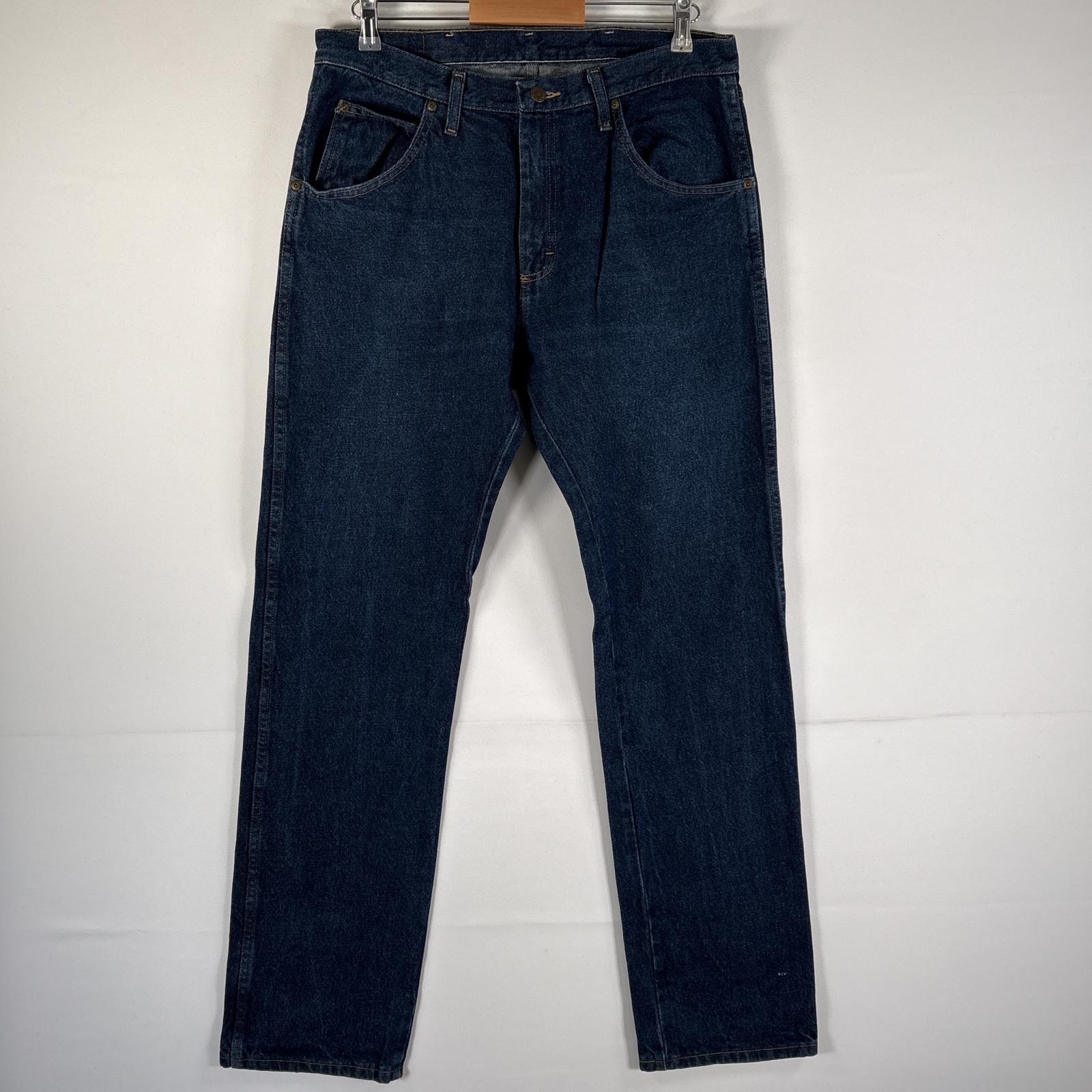 古着 ラングラー Wrangler デニムパンツ ブルーデニム ジーンズ ジーパン ストレート スリムフィット ワンポイント w34 L34 濃紺 メンズ 【中古】