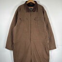 古着 ティンバーランド Timberland 長袖つなぎ ダック地 ワーク 作業着 オールインワン 裾ファスナー 大きいサイズ 中綿 ダブルニー XXL ブラウン メンズ 【中古】