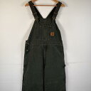 古着 カーハート Carhartt USA製 オーバーオール ダック ワンポイントロゴ ワーク ダブルニー 大きいサイズ キルティングライナー 36x32 カー...