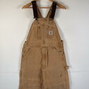 古着 カーハート Carhartt USA製 オーバーオール ダック ワンポイントロゴ ワーク ダブルニー サイドポケット w34 L32 キャメル メンズ 【...