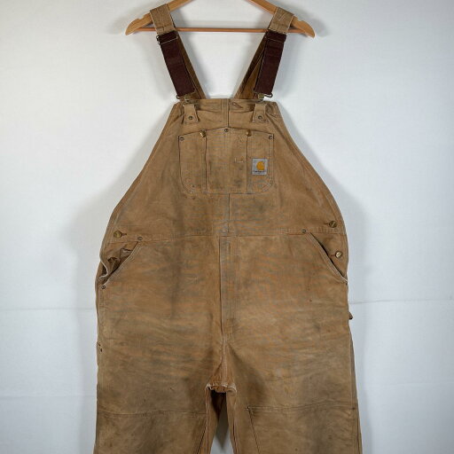 古着 カーハート Carhartt USA製 オーバーオール ダック ワンポイントロゴ ワーク ダブルニー 大きいサイズ ハンマーループ w50 L30 キャメル メンズ 【中古】 古着 カーハート Carhartt USA製 オーバーオール ダック ワンポイントロゴ ワーク ダブルニー 大きいサイズ ハンマーループ w50 L30 キャメル メンズ 【中古】
