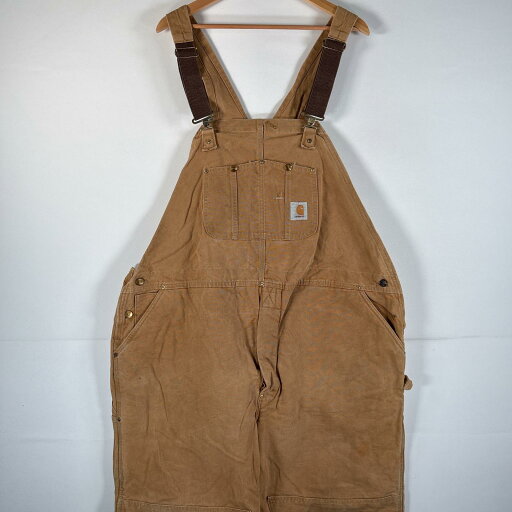 古着 カーハート Carhartt オーバーオール ダック ワンポイントロゴ サイドポケット ダブルニー 大きいサイズ キャメル メンズ 【中古】 古着 カーハート Carhartt オーバーオール ダック ワンポイントロゴ サイドポケット ダブルニー 大きいサイズ キャメル メンズ 【中古】