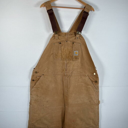 古着 カーハート Carhartt オーバーオール ダック ワーク ワンポイントロゴ サイドポケット ダブルニー 大きいサイズ w48 L34 キャメル メンズ 【中古】 古着 カーハート Carhartt オーバーオール ダック ワーク ワンポイントロゴ サイドポケット ダブルニー 大きいサイズ w48 L34 キャメル メンズ 【中古】