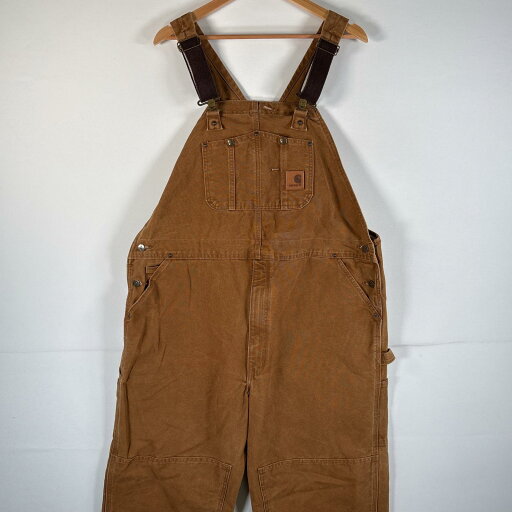 古着 カーハート Carhartt オーバーオール ダック ワーク ワンポイントロゴ サイドポケット ダブルニー 大きいサイズ 革パッチ w44 L32 ブラウン系 メンズ 【中古】 古着 カーハート Carhartt オーバーオール ダック ワーク ワンポイントロゴ サイドポケット ダブルニー 大きいサイズ 革パッチ w44 L32 ブラウン系 メンズ 【中古】