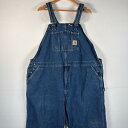 古着 カーハート Carhartt オーバーオール デニム ワーク ワンポイントロゴ 大きいサイズ ハンマーループ w54 L30 インディゴブルー メンズ 【...