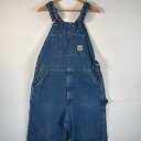 古着 カーハート Carhartt オーバーオール デニム ワーク ワンポイントロゴ 大きいサイズ ハンマーループ w38 L34 ブルー系 メンズ 【中古】