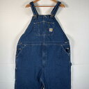 古着 00’s/00年代 カーハート Carhartt USA製 オーバーオール デニム ワーク ワンポイントロゴ 大きいサイズ ハンマーループ w48 L30...