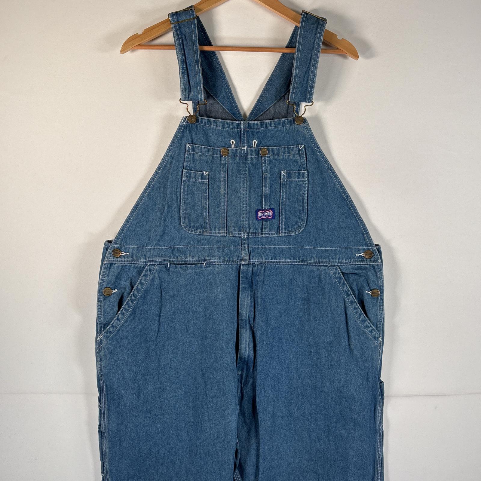 古着 ビッグスミス Big Smith オーバーオール デニム ワーク ワンポイントロゴ 大きいサイズ ハンマーループ w42 L32 ブルー系 メンズ 【中古】