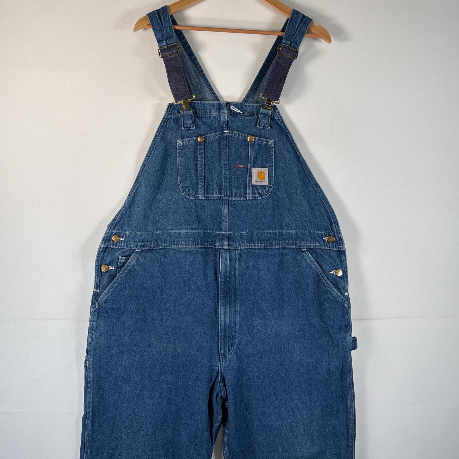古着 カーハート Carhartt オーバーオール デニム ワーク ワンポイントロゴ ペインター 大きいサイズ ハンマーループ w48 L32 ブルー系 メンズ 【中古】