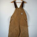古着 カーハート Carhartt オーバーオール ダック ダブルニー 作業着 大きいサイズ ワーク ワンポイントロゴ w46 L32 キャメル メンズ 【中古...