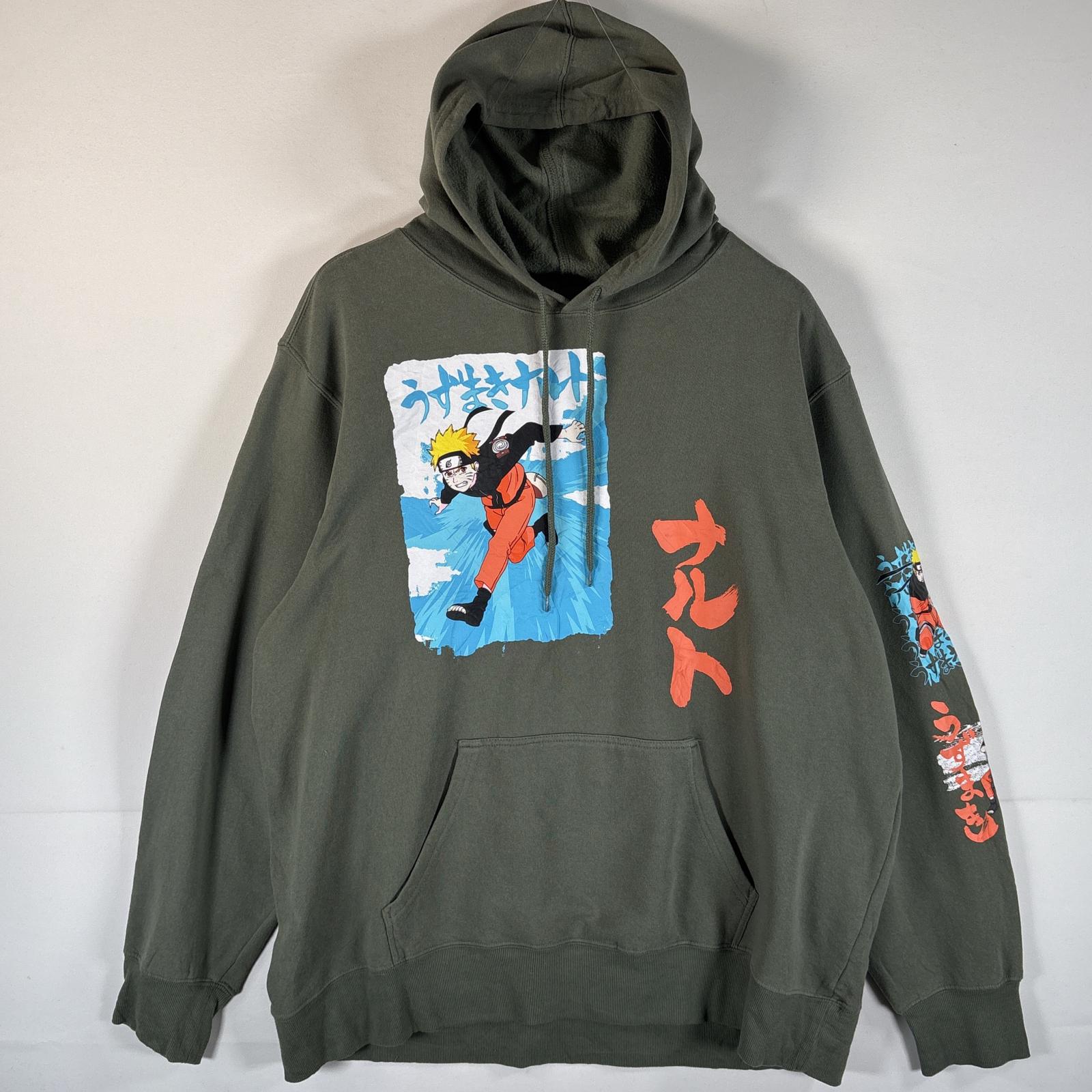 古着 00’s/00年代 ナルト NARUTO パーカー ナルト疾風伝 アニメ オフィシャル プリント 大きいサイズ XXL グリーン系 メンズ 【中古】
