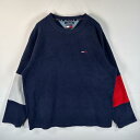 古着 トミージーンズ TOMMY JEANS フリーストレーナー プルオーバー ワンポイントロゴ刺繍 XL ネイビー マルチカラー メンズ 【中古】