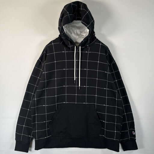 古着 チャンピオン Champion パーカー ロゴプリント 大きいサイズ フーディ マフポケット プルオーバー XL ブラック 総柄 メンズ 【中古】 古着 チャンピオン Champion パーカー ロゴプリント 大きいサイズ フーディ マフポケット プルオーバー XL ブラック 総柄 メンズ 【中古】