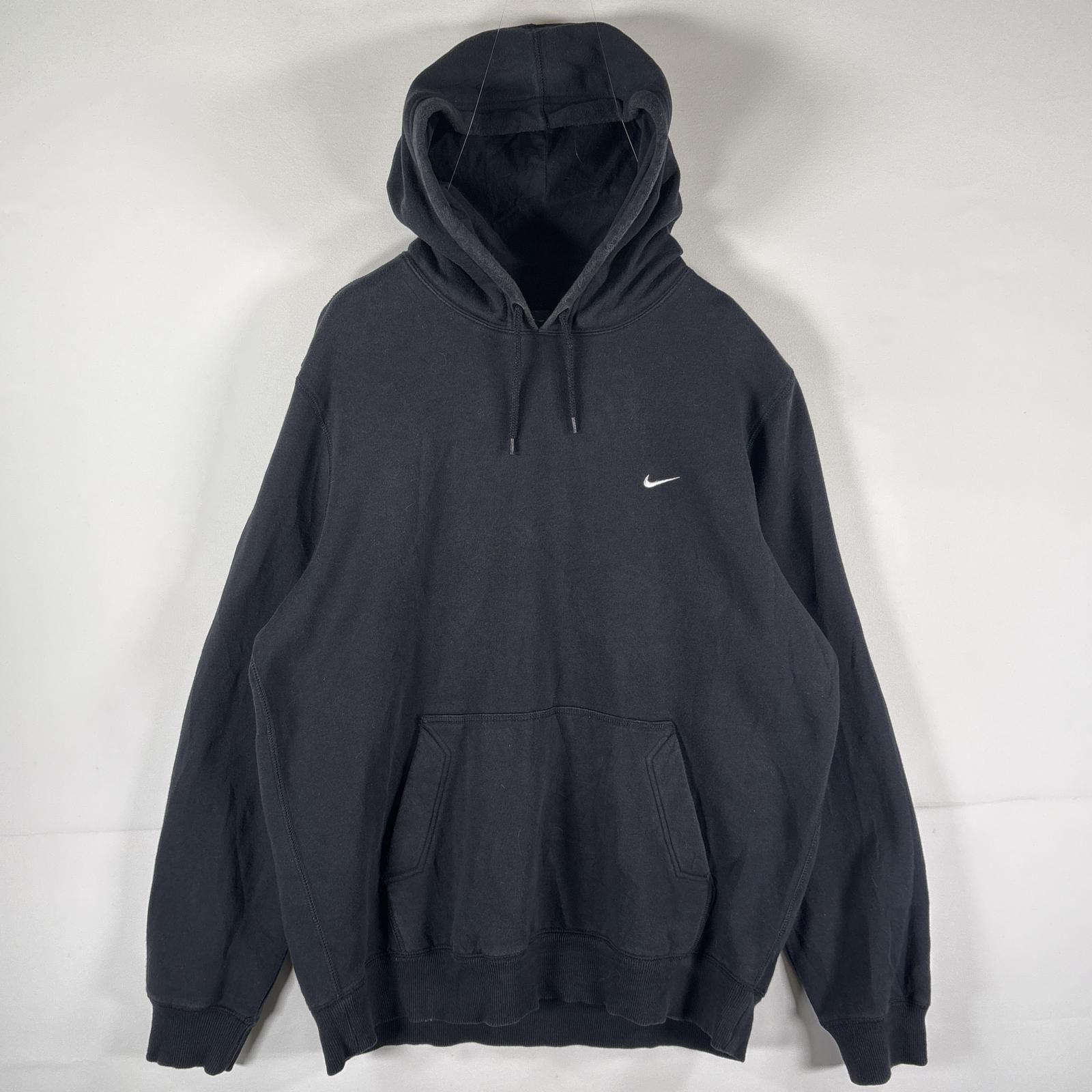 古着 ナイキ NIKE パーカー プルオーバー スウェット ワンポイントロゴ刺繍 フーディ 大きいサイズ マフポケット XL ブラック メンズ 【中古】
