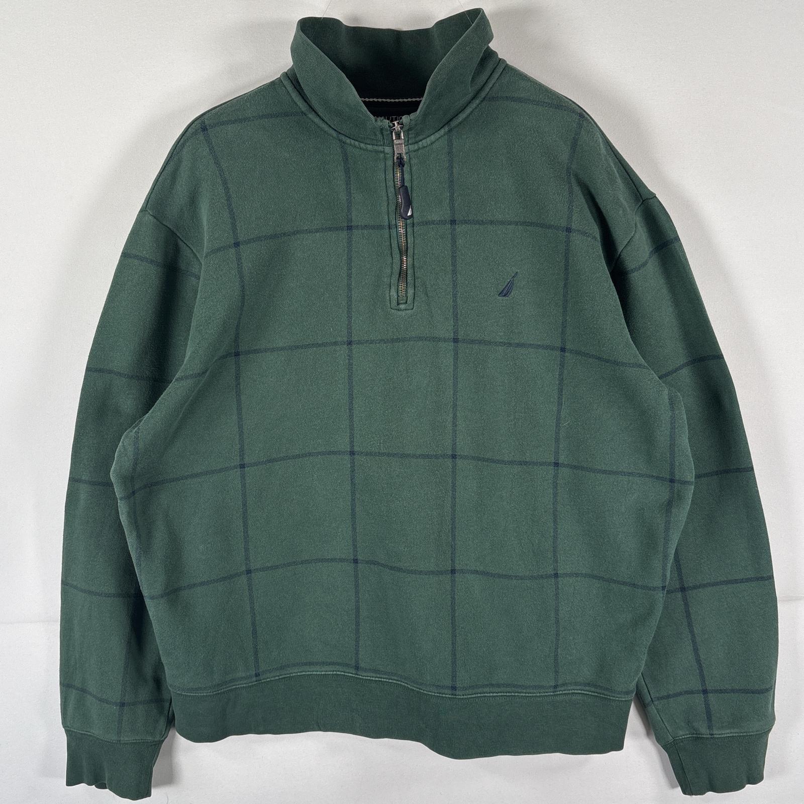 古着 ノーティカ NAUTICA スウェット ハーフジップ トレーナー ワンポイントロゴ刺繍 チェック L グリーン メンズ 【中古】(4)