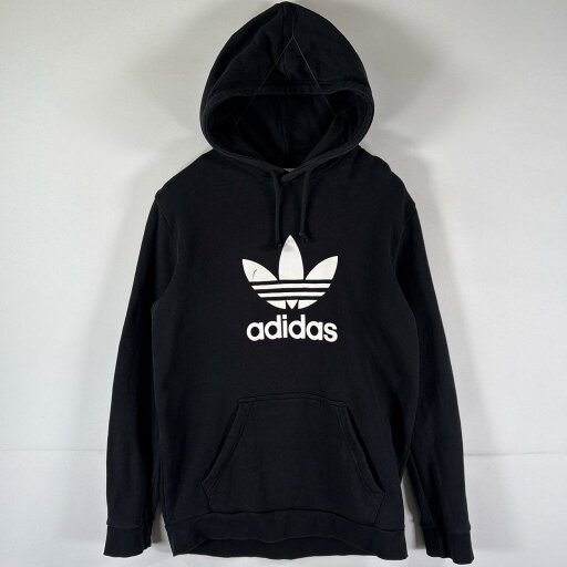 古着 アディダス adidas パーカー スウェット ビッグロゴプリント トレフォイルロゴ フーディ プルオーバー M ブラック メンズ 【中古】 古着 アディダス adidas パーカー スウェット ビッグロゴプリント トレフォイルロゴ フーディ プルオーバー M ブラック メンズ 【中古】