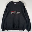 古着 90's/90年代 フィラ FILA スウェット トレーナー プルオーバー 大きいサイズ ビッグ刺繍ロゴ XL ブラック メンズ 【中古】