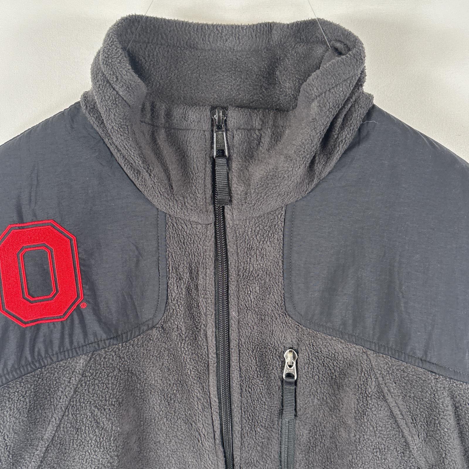 古着 コロンビア Columbia フルジップフリースジャケット スリーブ刺繍ロゴ オハイオステイト ナイロン切り替え アウトドア L ブラック メンズ 【中古】