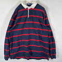 古着 90's/90年代 ポロバイラルフローレン Polo by Ralph Lauren 長袖 ラガーシャツ ワンポイントロゴ刺繍 ボーダー L ネイビー メンズ 【中古】(4)