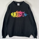 古着 90's/90年代 ギア GEAR USA製 スウェット トレーナー クルーネック ネオンカラー ロゴプリント L ブラック メンズ 【中古】(4)