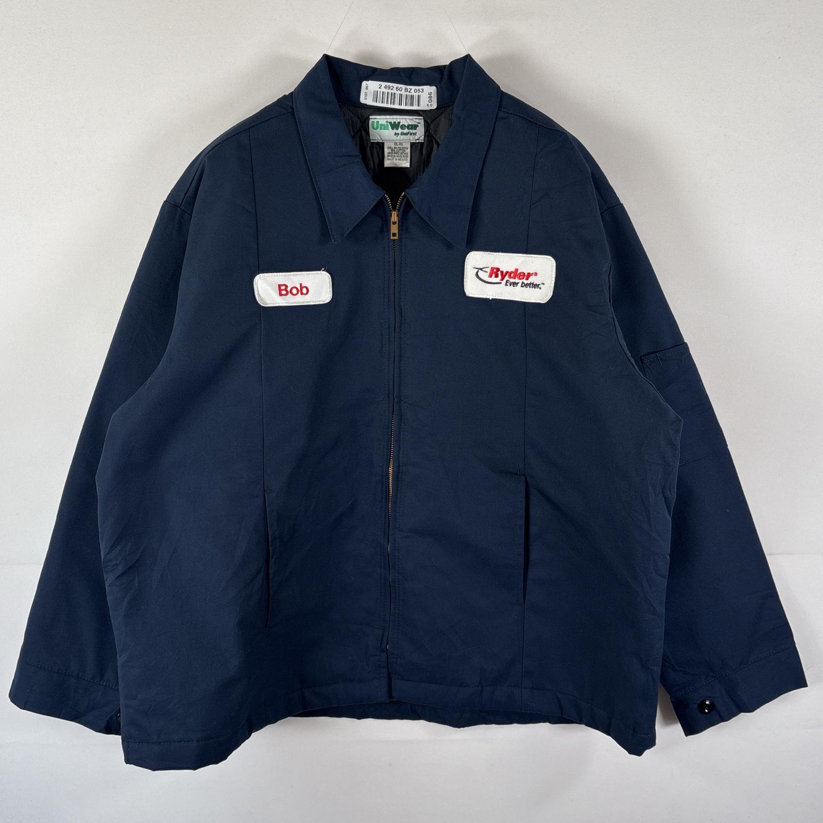 古着 Uni Wear ワークジャケット 中綿 ワッペン フルジップ 大きいサイズ キルティングライナー XXL ネイビー メンズ 【中古】