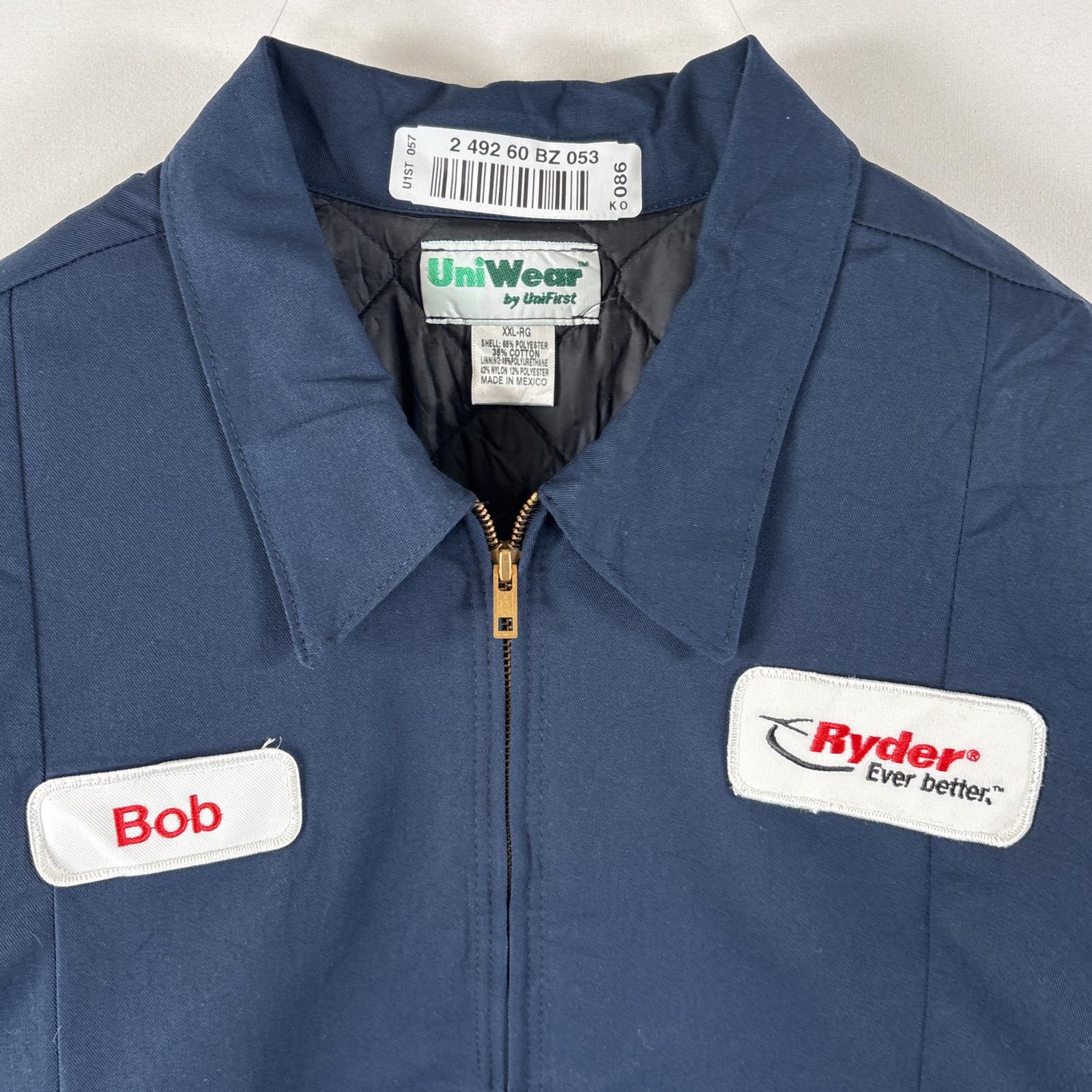 古着 Uni Wear ワークジャケット 中綿 ワッペン フルジップ 大きいサイズ キルティングライナー XXL ネイビー メンズ 【中古】
