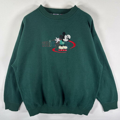 古着 90's/90年代 ディズニー Disney フリーストレーナー ミッキーマウス 刺繍デザイン クルーネック L グリーン メンズ 【中古】 古着 90's/90年代 ディズニー Disney フリーストレーナー ミッキーマウス 刺繍デザイン クルーネック L グリーン メンズ 【中古】