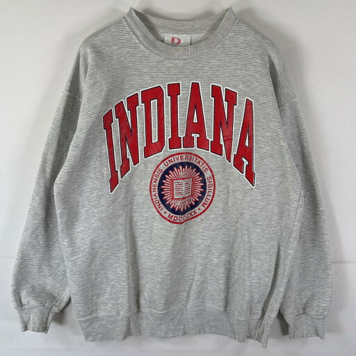 古着 90's/90年代 Dodger USA製 スウェット トレーナー クルーネック ボーダー カレッジロゴプリント INDIANA L グレー系 メンズ 【中古】 古着 90's/90年代 Dodger USA製 スウェット トレーナー クルーネック ボーダー カレッジロゴプリント INDIANA L グレー系 メンズ 【中古】