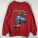 古着 90's/90年代 サン SUN スウェット トレーナー ラグランSTREET ROD クラシックカープリント 大きいサイズ 3XL レッド メンズ 【中...
