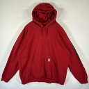 古着 カーハート Carhartt パーカー スウェット 袖ロゴプリント ワンポイント プルオーバー 大きいサイズ XXL レッド メンズ 【中古】