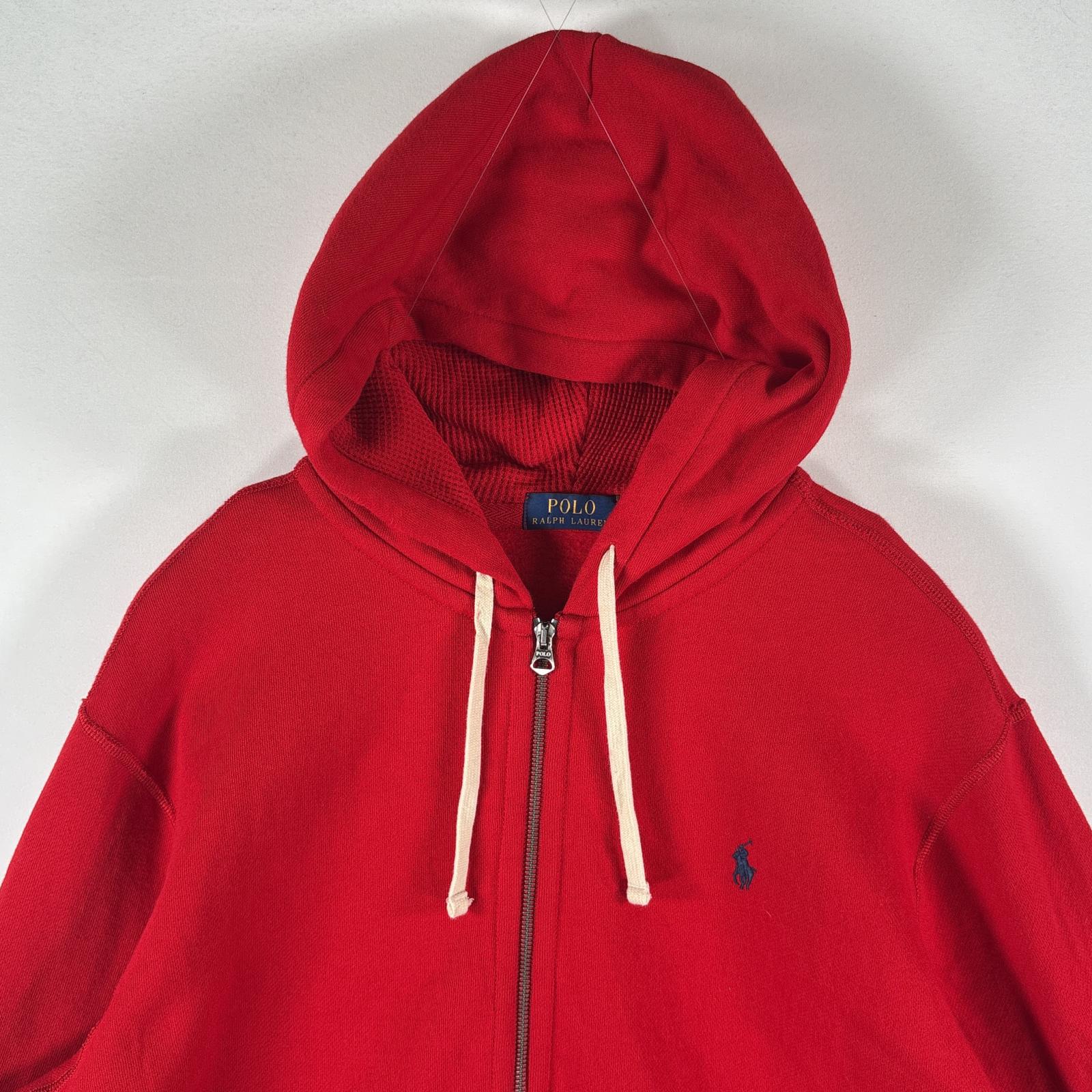 古着 ポロ・ラルフローレン POLO RALPH LAUREN パーカー スウェット フルジップ 大きいサイズ ワンポイント刺繍 厚手 XXL レッド メンズ 【中古】