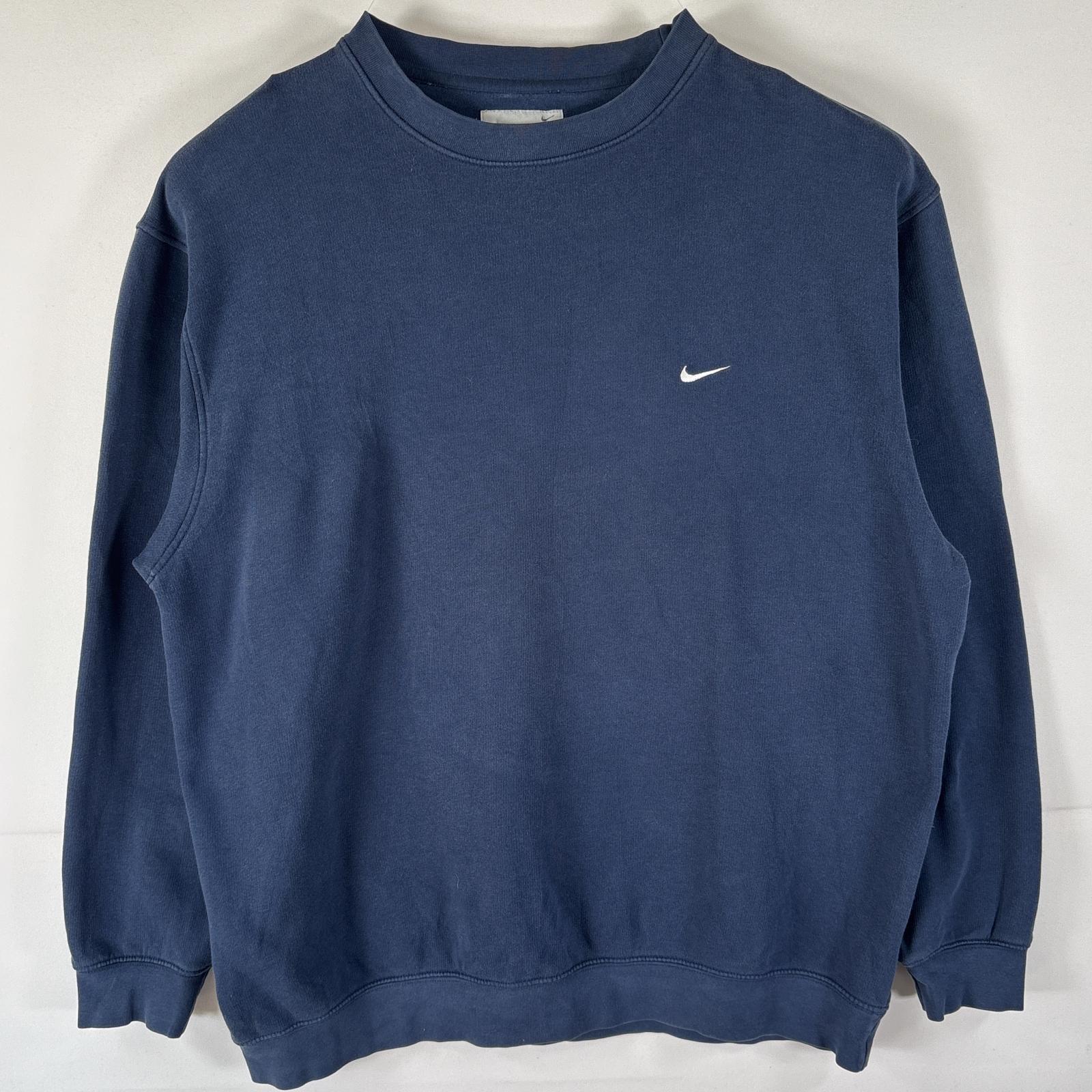 古着 ナイキ NIKE スウェット トレーナー ワンポイント 刺繍ロゴ クルーネック プルオーバー 大きいサイズ XXL ネイビー メンズ 【中古】