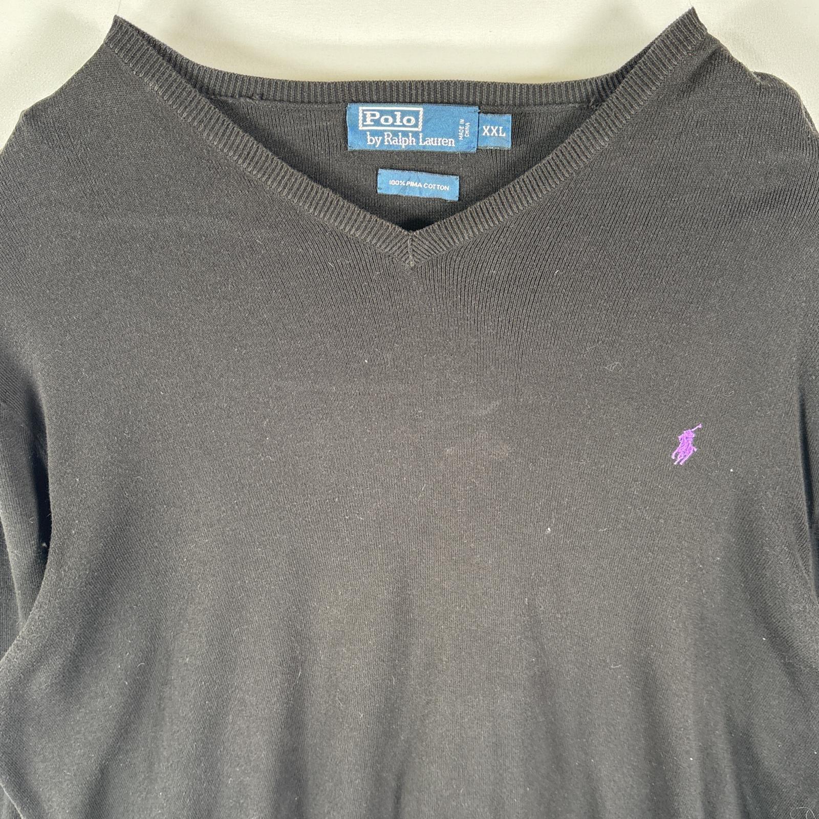 古着 ポロバイラルフローレン Polo by Ralph Lauren セーター コットンニット Vネック ワンポイントロゴ刺繍 大きいサイズ XXL ブラック メンズ 【中古】