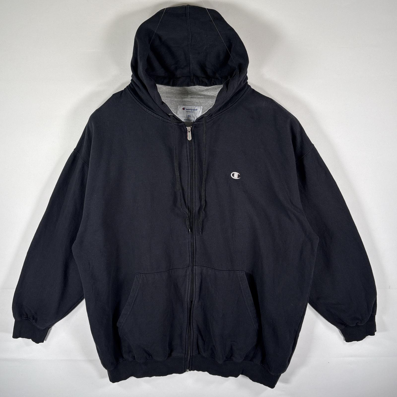 古着 チャンピオン Champion パーカー フルジップ スウェット フーディ ワンポイントロゴ刺繍 大きいサイズ XXXXL ブラック メンズ 【中古】