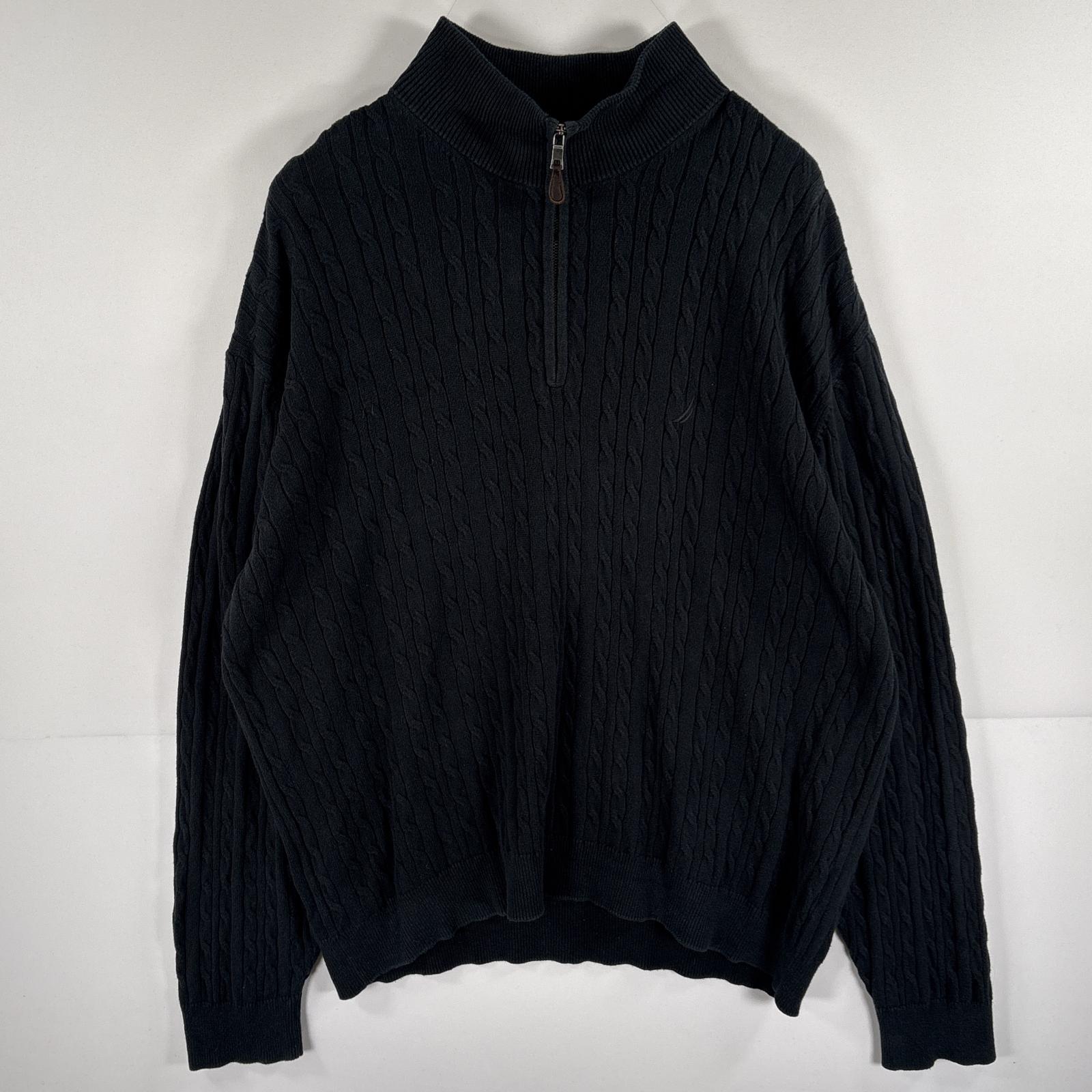古着 ノーティカ NAUTICA ニット ハーフジップ ニット 大きいサイズ 3Dニット ワンポイントロゴ 2X ブラック メンズ 【中古】