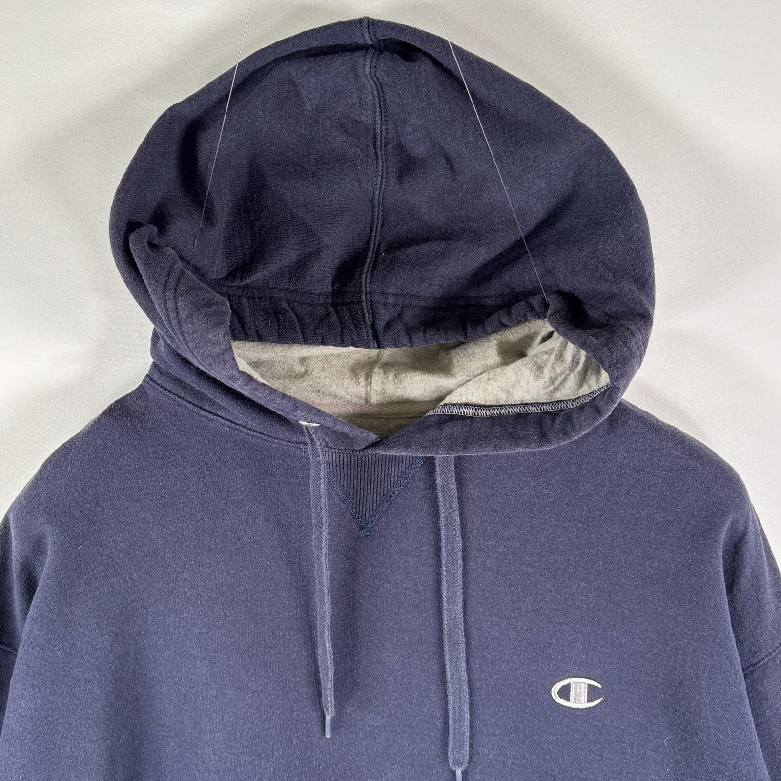 古着 チャンピオン Champion パーカー スウェット ワンポイントロゴ刺繍 フーディ プルオーバー 大きいサイズ XL ダークネイビー メンズ 【中古】