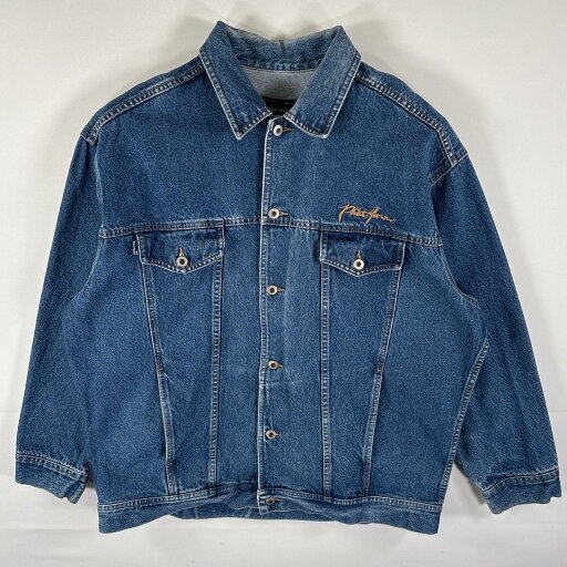 古着 ファットファーム PHAT FARM デニムジャケット Gジャン ワンポイントロゴ刺繍 ジーンズ 大きいサイズ XXL ブルー メンズ 【中古】 古着 ファットファーム PHAT FARM デニムジャケット Gジャン ワンポイントロゴ刺繍 ジーンズ 大きいサイズ XXL ブルー メンズ 【中古】