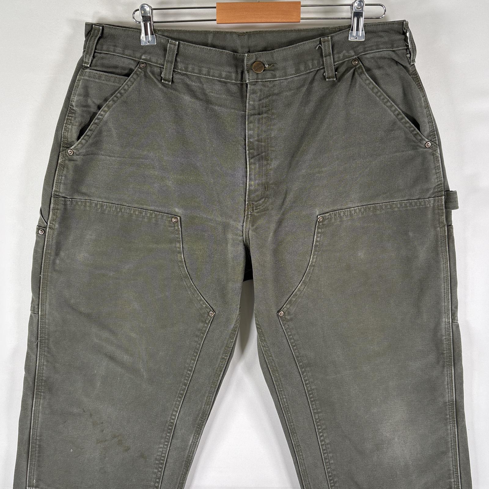 古着 カーハート Carhartt ワークパンツ ダッグ地 ペインター ワンポイントロゴ ダブルニー 作業着 w38 L30 オリーブ メンズ 【中古】