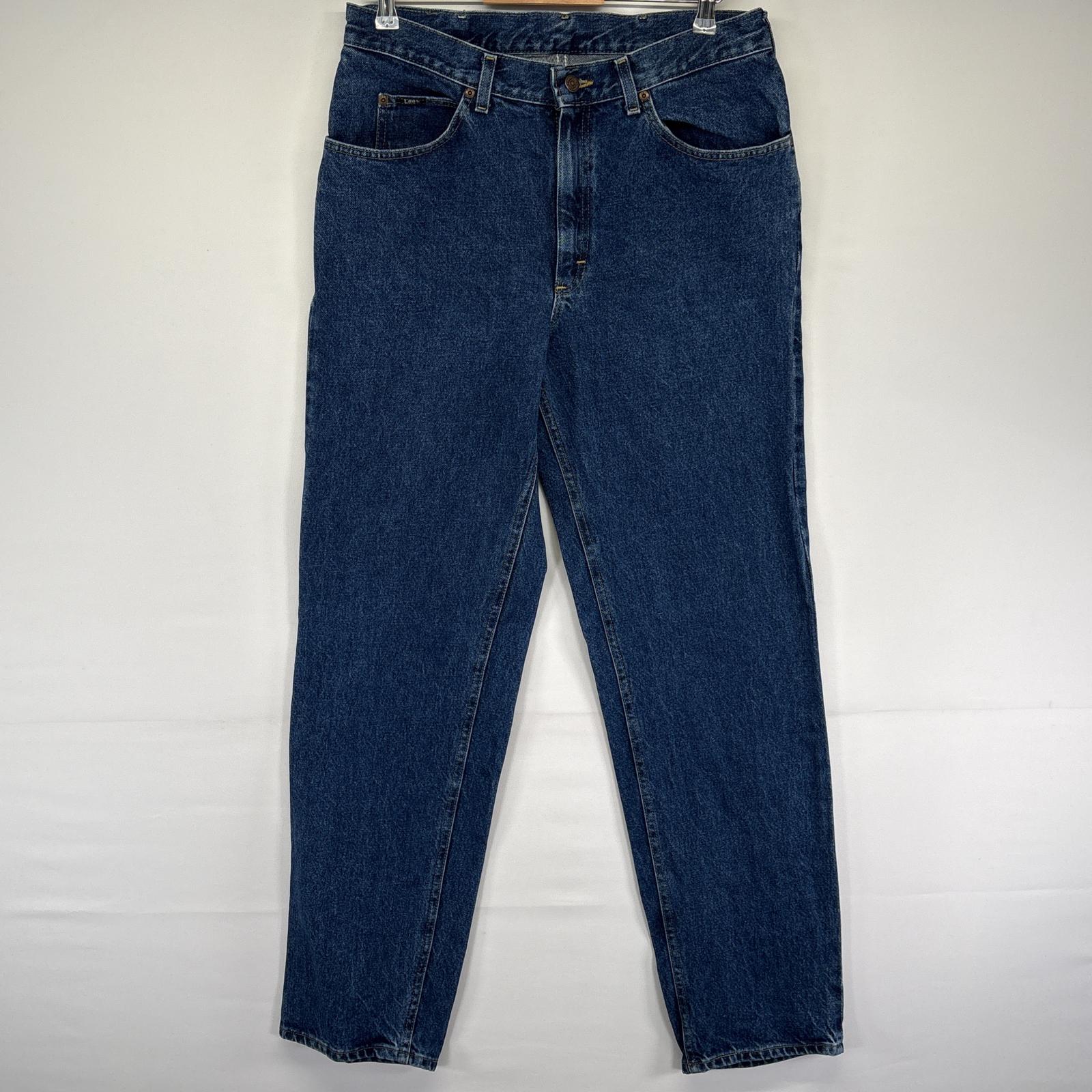 古着 リー Lee デニムパンツ 革パッチ ジーンズ ジーパン 色落ち ボタンフライ ヒゲ ジップ w34 L34 ブルー メンズ 【中古】
