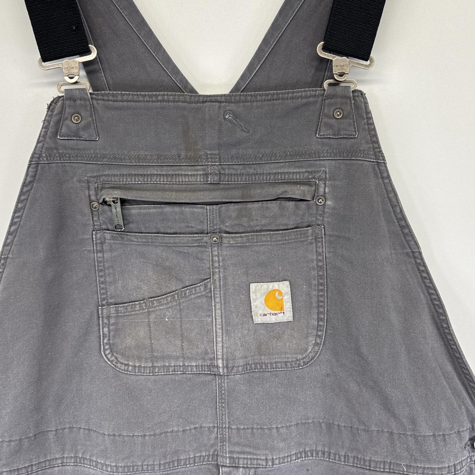 古着 カーハート Carhartt オーバーオール ダック ワーク ダブルニー 大きいサイズ ワンポイントロゴ w44 L34 グレー系 メンズ 【中古】