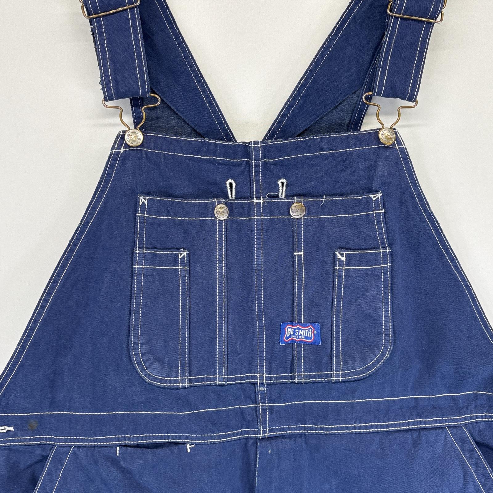 古着 ビッグスミス Big Smith オーバーオール デニム ワーク ワンポイントロゴ ジップフライ 胸ポケット ブルー メンズ 【中古】