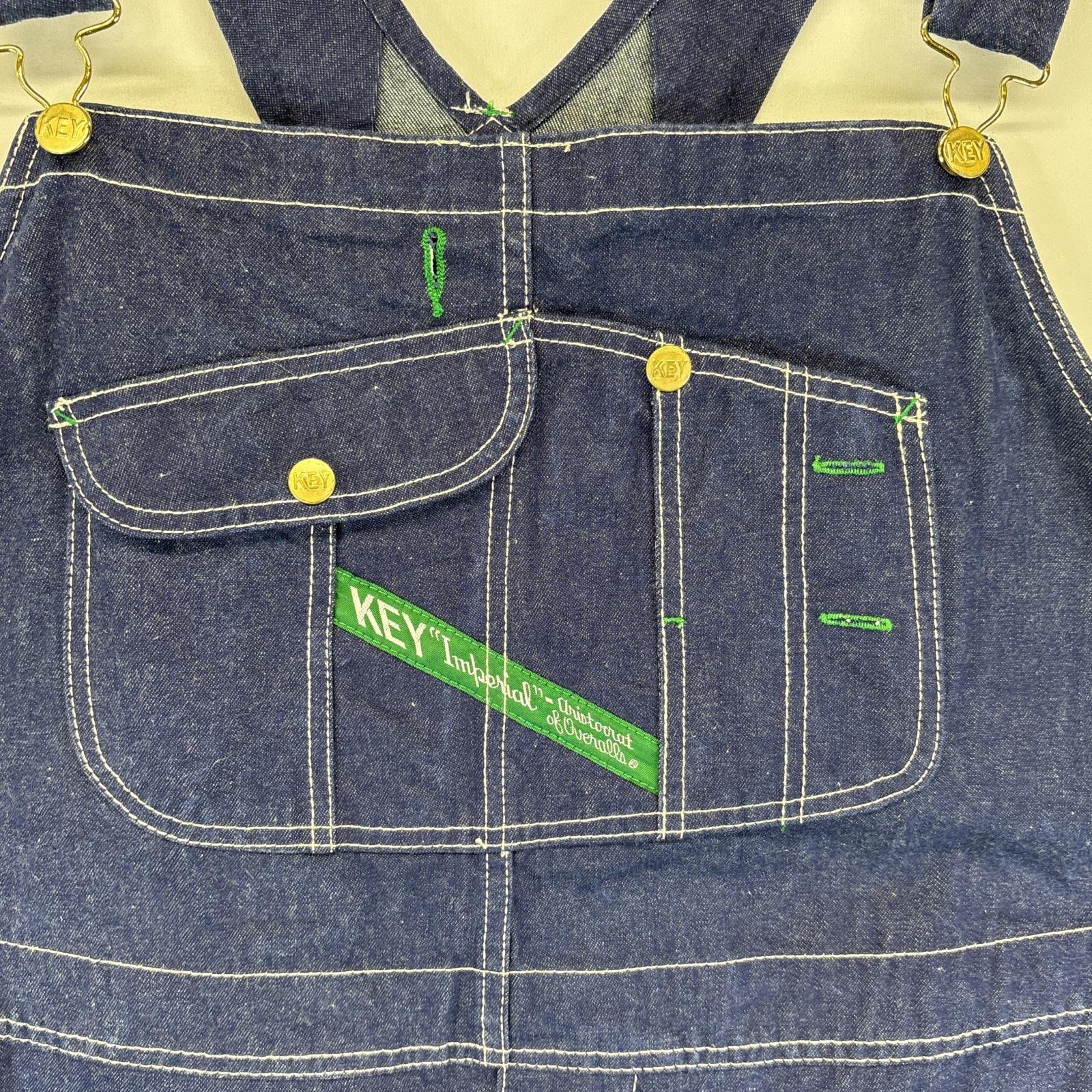 古着 キー KEY オーバーオール デニム カバーオール ワーク ボタンフライ 大きいサイズ ワンポイントロゴ w50 L30 ブルー メンズ 【中古】