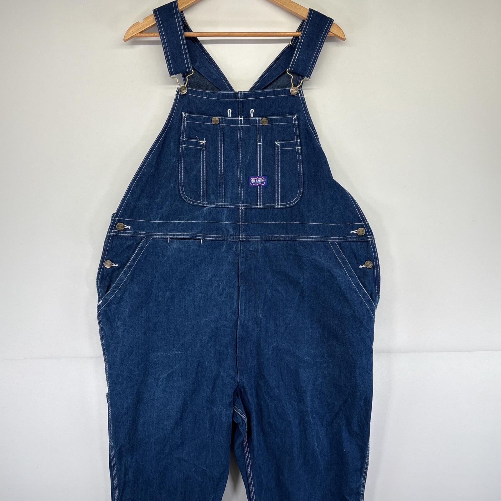 古着 ビッグスミス Big Smith オーバーオール デニム ワーク ワンポイントロゴ 大きいサイズ ジップフライ 胸ポケット w44 L32 ブルー メンズ 【中古】