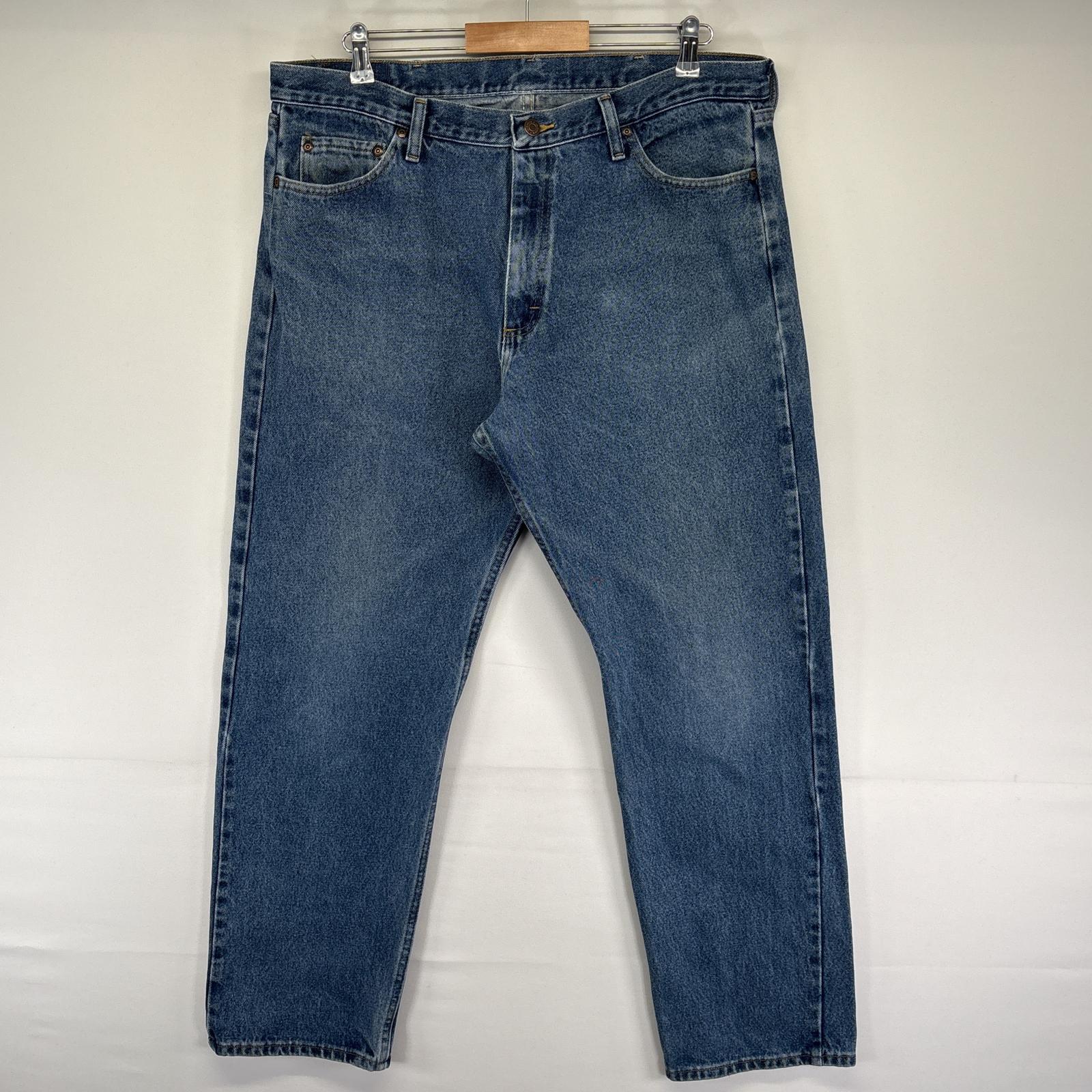 Bottoms - 古着 ラングラー Wrangler デニムパンツ ストレート ワーク 5ポケット ジーンズ ジーパン 色落ち ヒゲ w38 L32 ブルー メンズ 【中古】