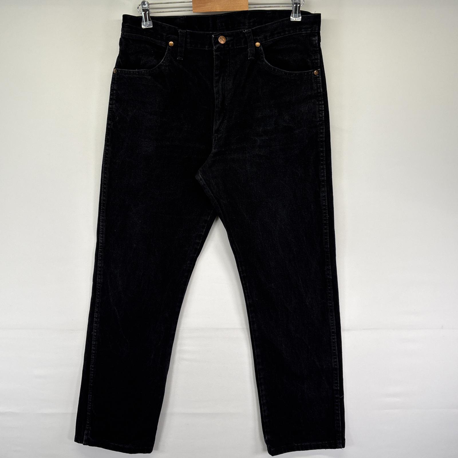 古着 ラングラー Wrangler デニムパンツ ストレート ワーク 5ポケット ジーンズ ジーパン 色落ち ヒゲ w34 L32 ブラック メンズ 【中古】