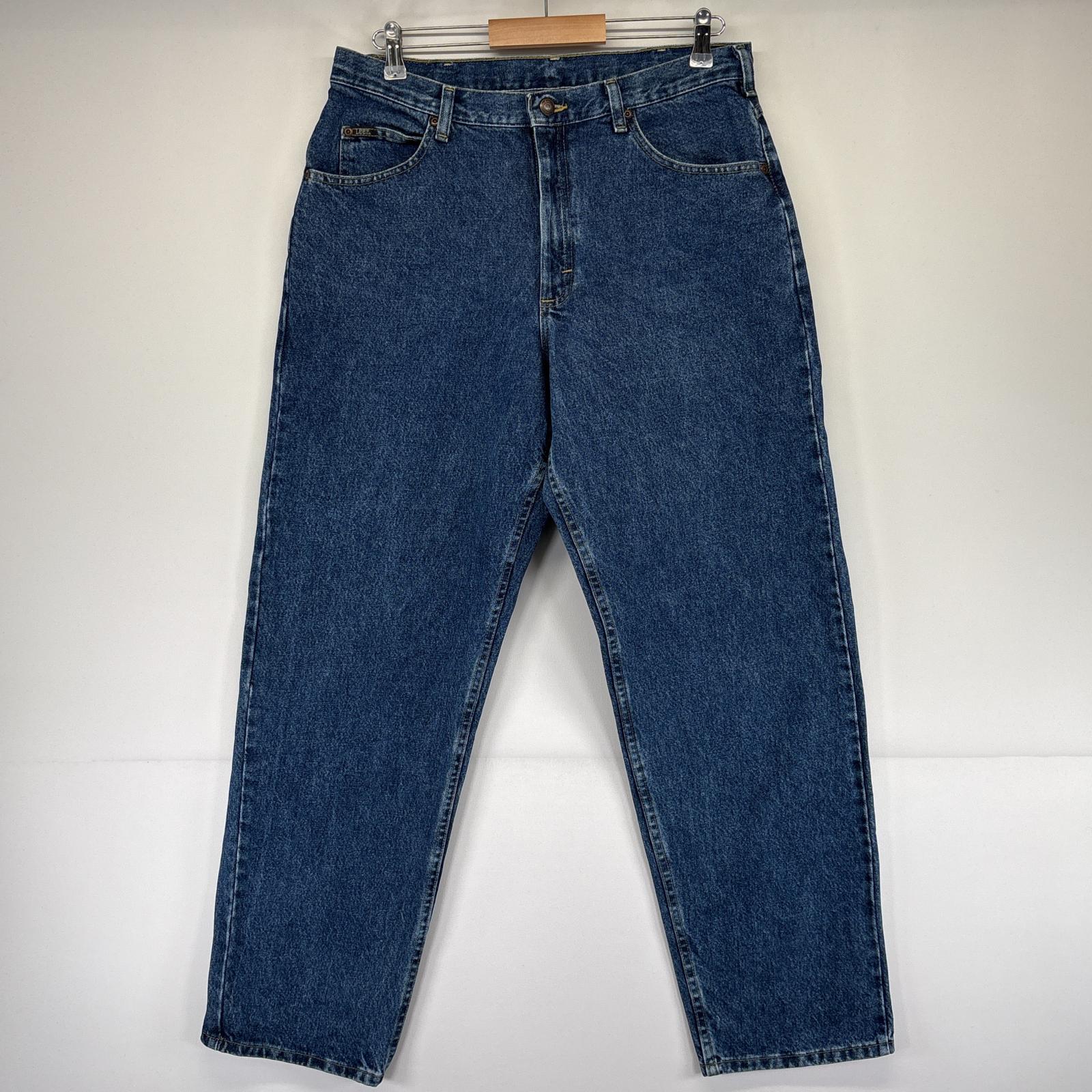 古着 リー Lee デニムパンツ ジーンズ ジーパン 5ポケット 長ズボン テーパード レザーパッチ ブルー メンズ 【中古】