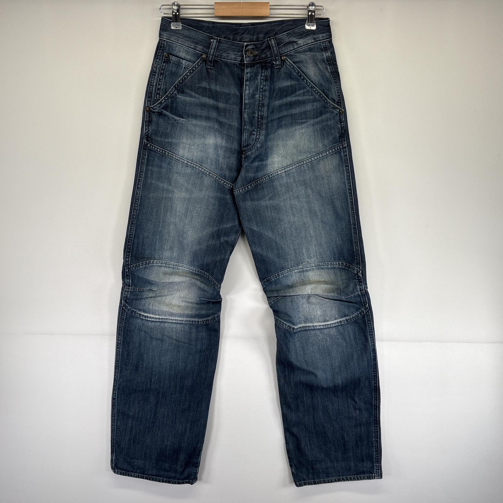 古着 ジースターロゥ G-STAR RAW デニムパンツ 3D ボタンフライ ストレート ダブルニー ジーンズ w30 L34 ブルー メンズ 【中古】
