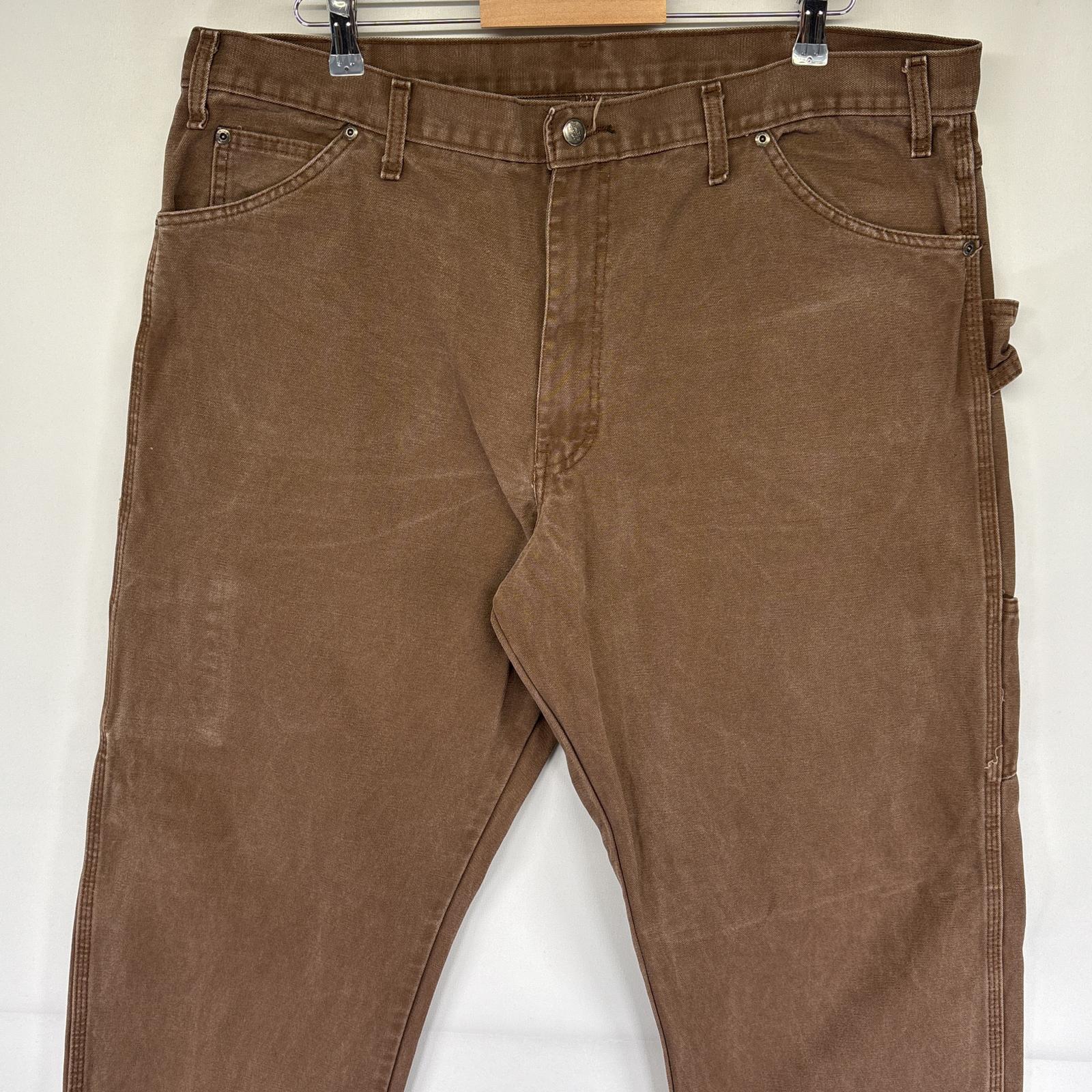 古着 ディッキーズ Dickies ワークパンツ ダック地 ペインター ワンポイントロゴ 作業着 ストレート w40 L32 ブラウン メンズ 【中古】